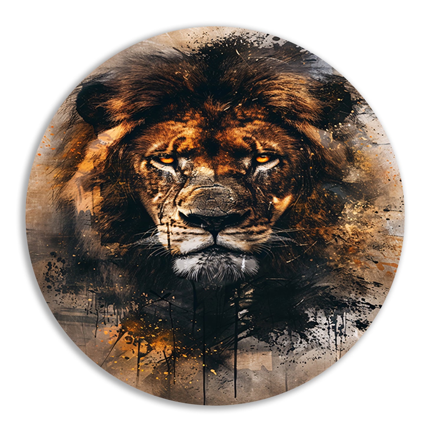 Leeuwenkop in dynamische graffiti-stijl aluminium muurcirkel