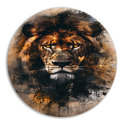 Leeuwenkop in dynamische graffiti-stijl aluminium muurcirkel