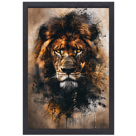 Leeuwenkop in dynamische graffiti-stijl canvas met baklijst