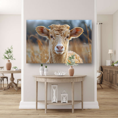 Grazend schaap in ochtendgloren canvas met baklijst