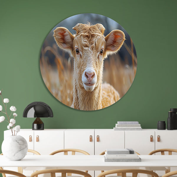 Grazend schaap in ochtendgloren aluminium muurcirkel