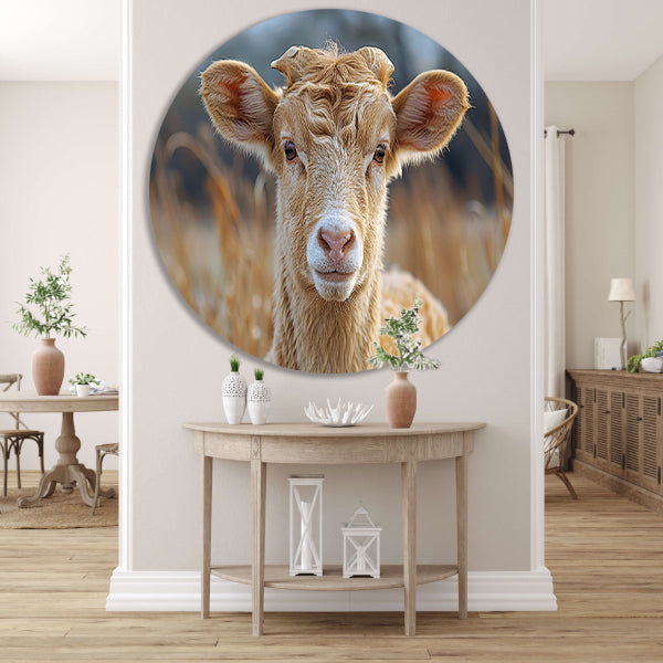 Grazend schaap in ochtendgloren aluminium muurcirkel