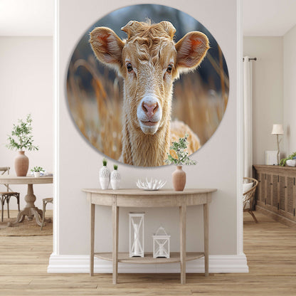 Grazend schaap in ochtendgloren aluminium muurcirkel