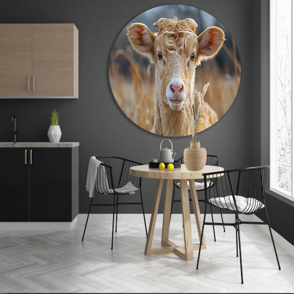 Grazend schaap in ochtendgloren aluminium muurcirkel