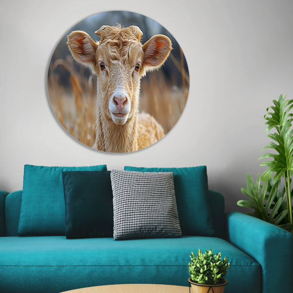 Grazend schaap in ochtendgloren aluminium muurcirkel