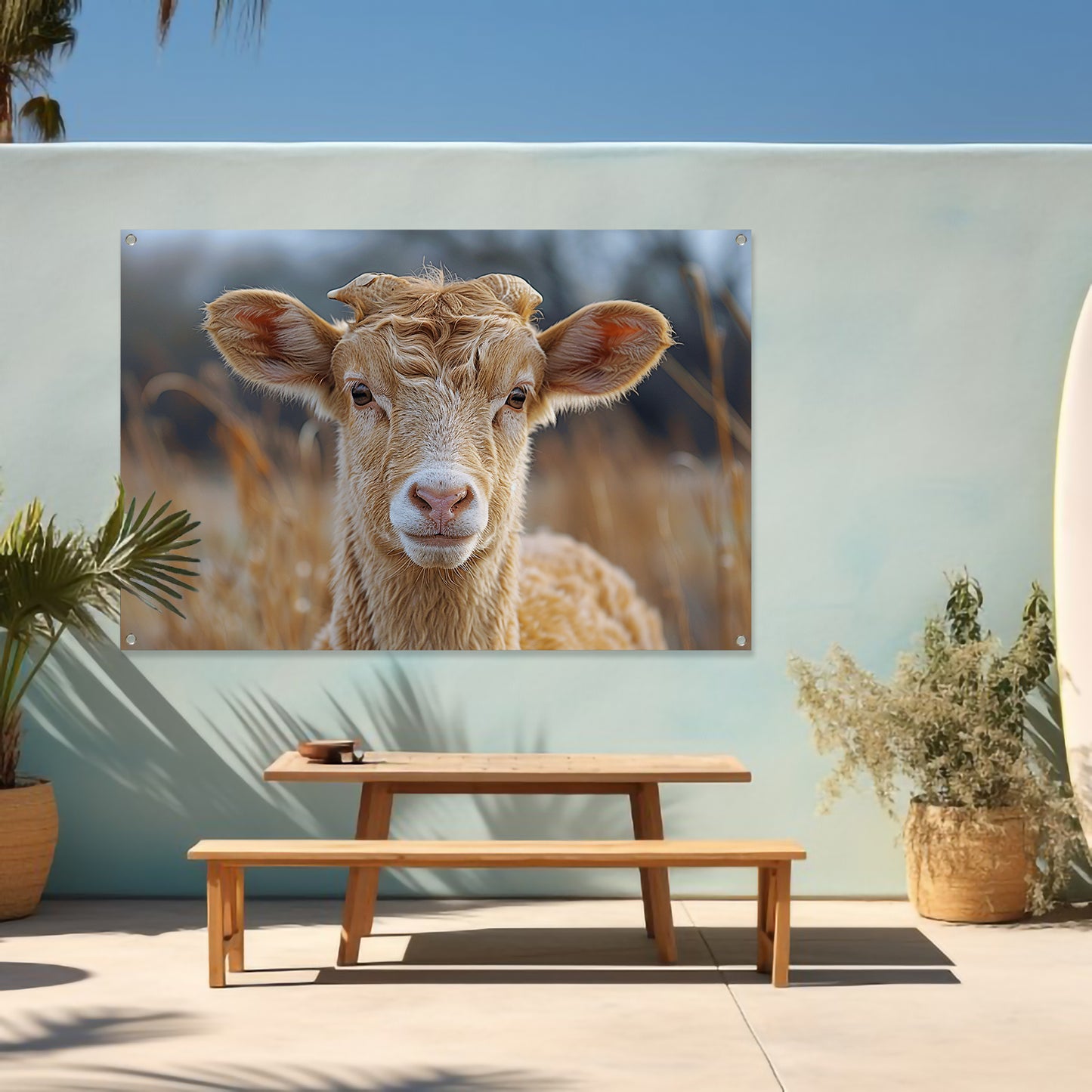 Grazend schaap in ochtendgloren tuinposter