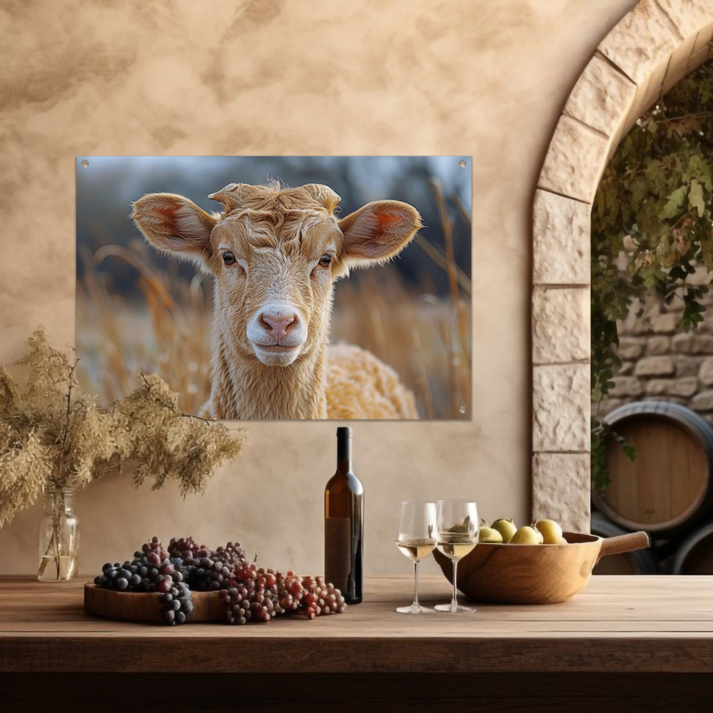 Grazend schaap in ochtendgloren tuinposter