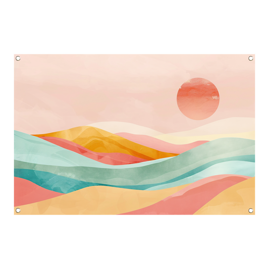 Abstracte pastelkleuren landschap met glooiende heuvels tuinposter