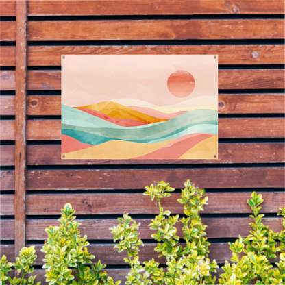 Abstracte pastelkleuren landschap met glooiende heuvels tuinposter