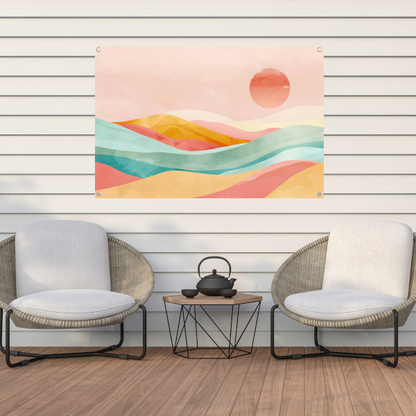 Abstracte pastelkleuren landschap met glooiende heuvels tuinposter