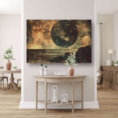 Gouden Kosmische Gloed Boven Zee canvas met baklijst