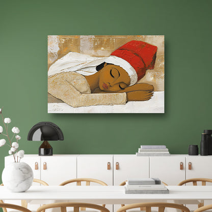Slapende vrouw met rode hoed schilderij poster