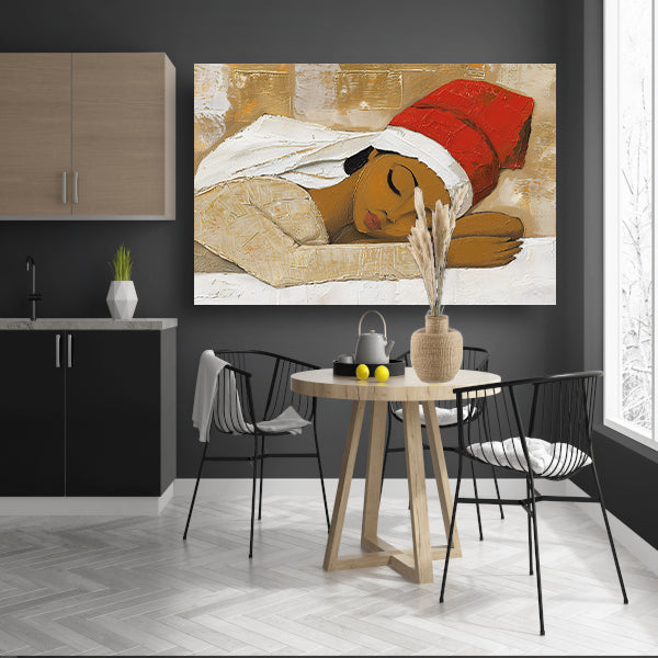 Slapende vrouw met rode hoed schilderij poster