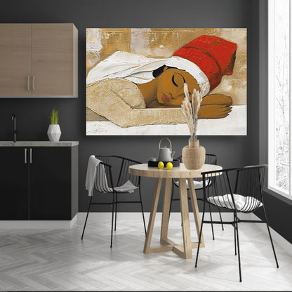 Slapende vrouw met rode hoed schilderij poster