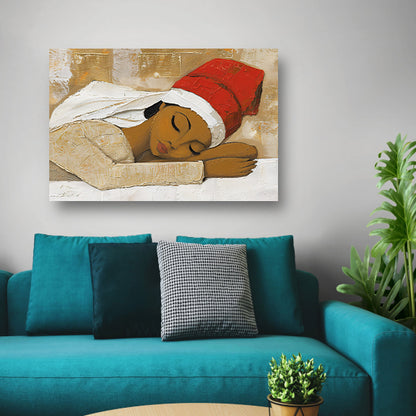 Slapende vrouw met rode hoed schilderij poster