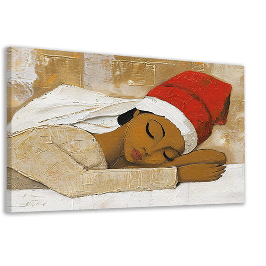 Slapende vrouw met rode hoed schilderij canvas