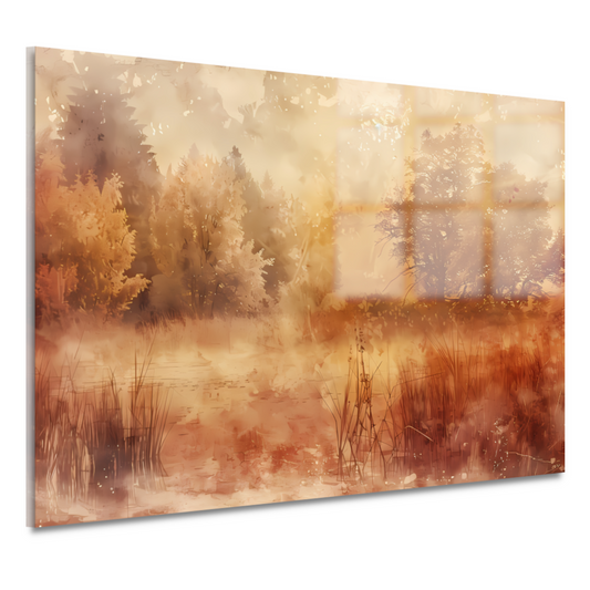 Nevelig sepia boslandschap in herfstsfeer acrylglas