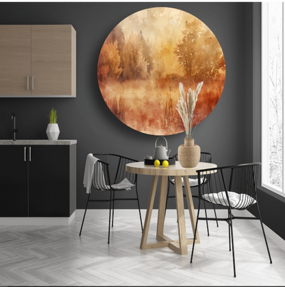 Nevelig sepia boslandschap in herfstsfeer forex muurcirkel