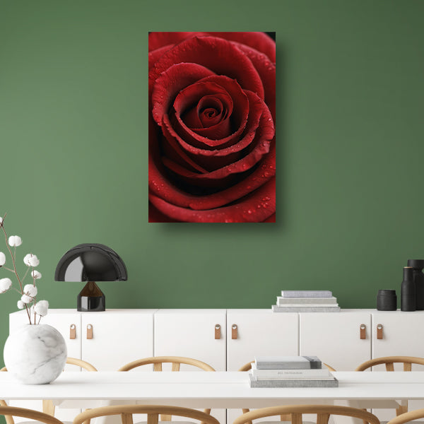 Rode roos met dauwdruppels close-up canvas