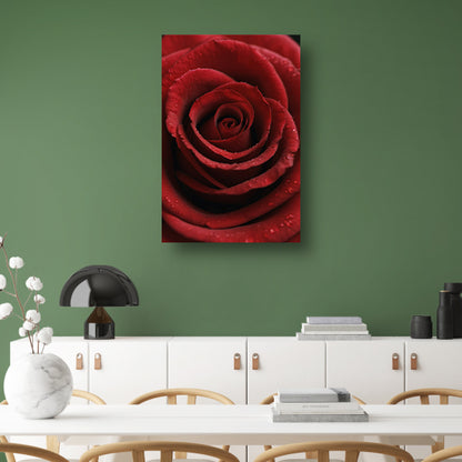 Rode roos met dauwdruppels close-up canvas