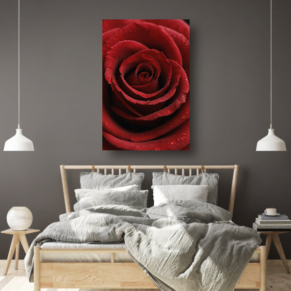 Rode roos met dauwdruppels close-up canvas