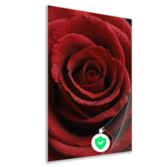 Rode roos met dauwdruppels close-up poster