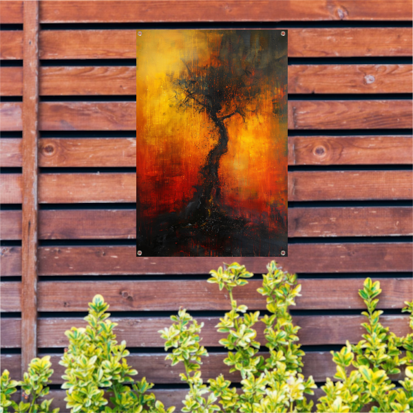 Abstracte Boom omgeven door Vurige Kleuren tuinposter