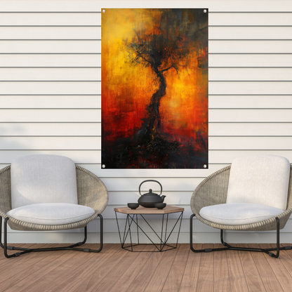 Abstracte Boom omgeven door Vurige Kleuren tuinposter