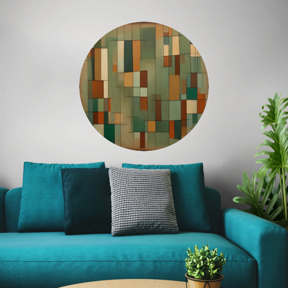 Harmonie van geometrie en natuurlijke tinten aluminium muurcirkel