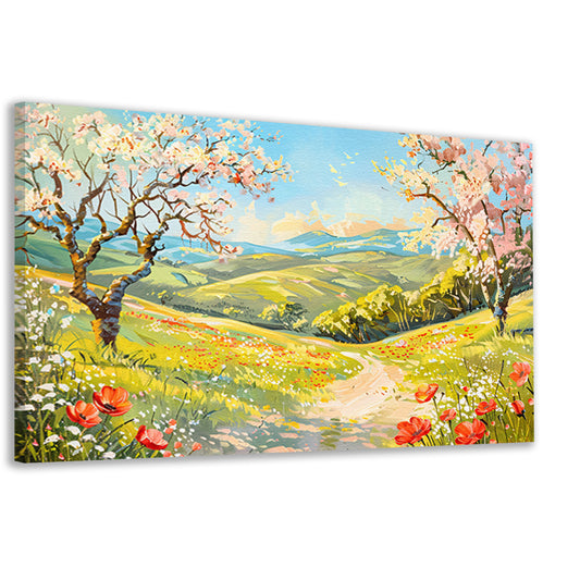 Schilderachtig lentelandschap met bloesembomen canvas