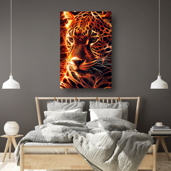 Vurige digitale kunst van majestueuze jaguar acrylglas