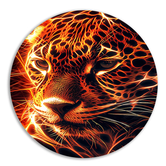 Vurige digitale kunst van majestueuze jaguar aluminium muurcirkel