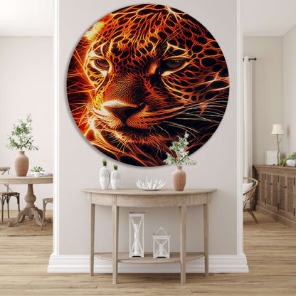Vurige digitale kunst van majestueuze jaguar aluminium muurcirkel