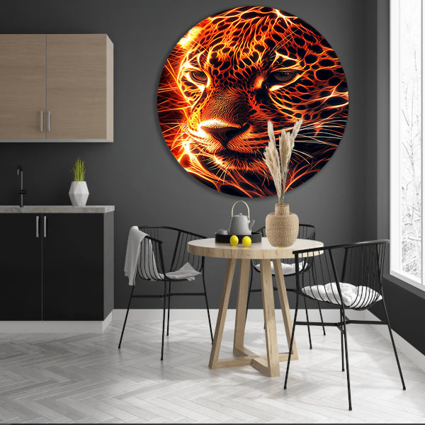 Vurige digitale kunst van majestueuze jaguar aluminium muurcirkel