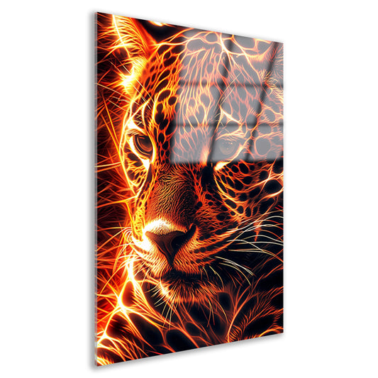 Vurige digitale kunst van majestueuze jaguar acrylglas