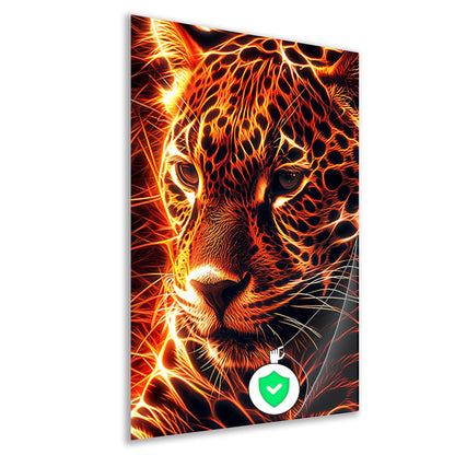 Vurige digitale kunst van majestueuze jaguar poster