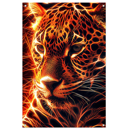 Vurige digitale kunst van majestueuze jaguar tuinposter