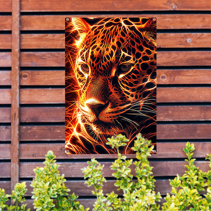 Vurige digitale kunst van majestueuze jaguar tuinposter