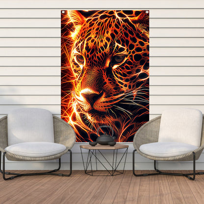 Vurige digitale kunst van majestueuze jaguar tuinposter