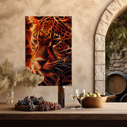 Vurige digitale kunst van majestueuze jaguar tuinposter