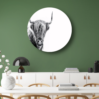 Majestueuze Schotse Hooglander in Hoog Contrast aluminium muurcirkel
