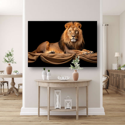 Rustende Leeuw op Stoffen Achtergrond acrylglas