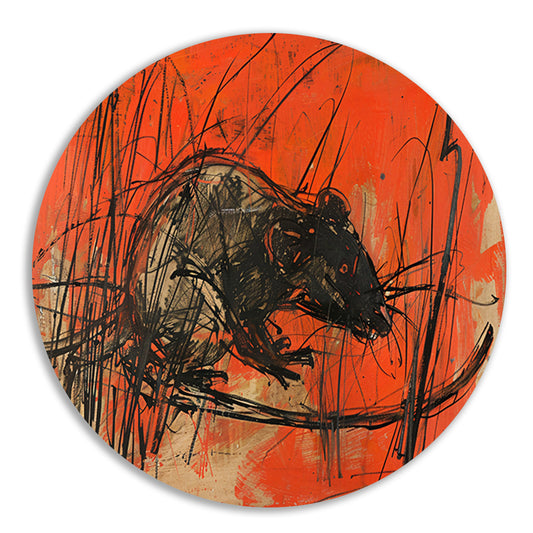 Abstracte rat in rood en zwart aluminium muurcirkel