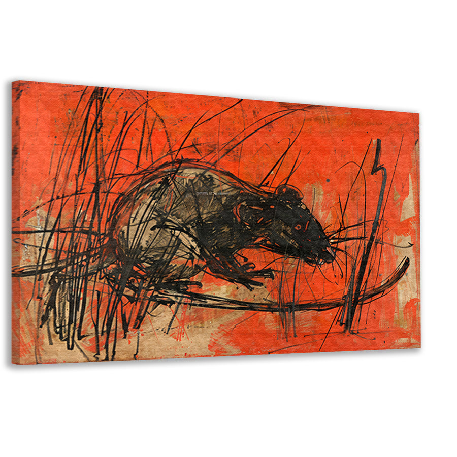 Abstracte rat in rood en zwart canvas