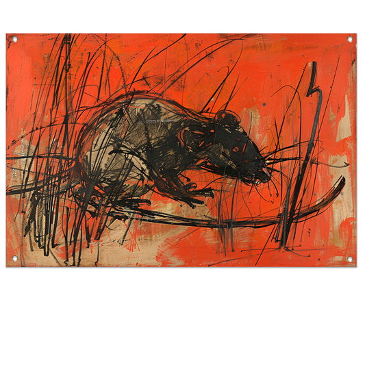 Abstracte rat in rood en zwart tuinposter