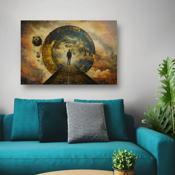 Wandelaar tussen tijd en kosmische poorten canvas