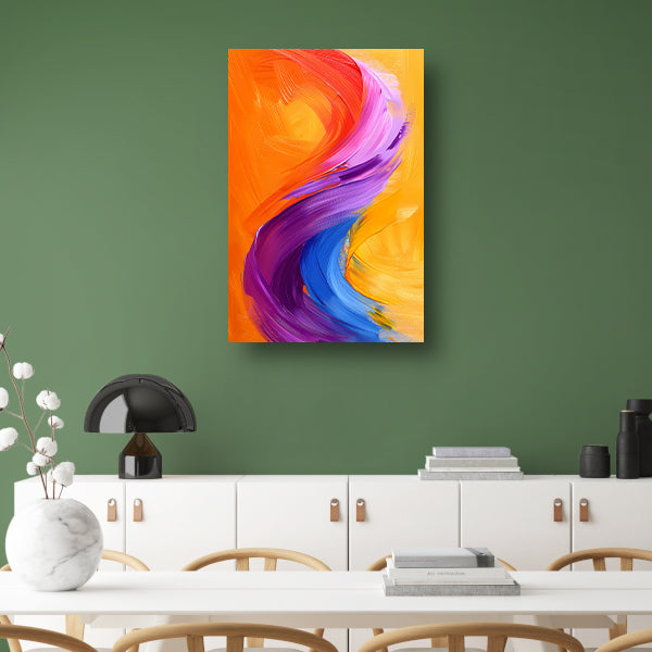 Kleurrijk abstract schilderij met dynamische vormen canvas met baklijst