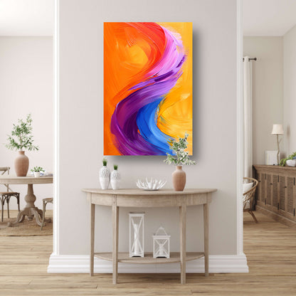 Kleurrijk abstract schilderij met dynamische vormen canvas met baklijst