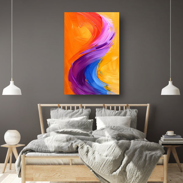 Kleurrijk abstract schilderij met dynamische vormen canvas met baklijst