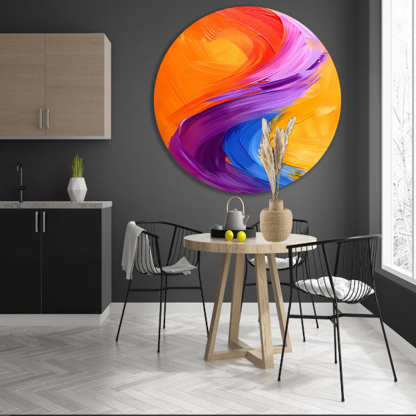 Kleurrijk abstract schilderij met dynamische vormen forex muurcirkel